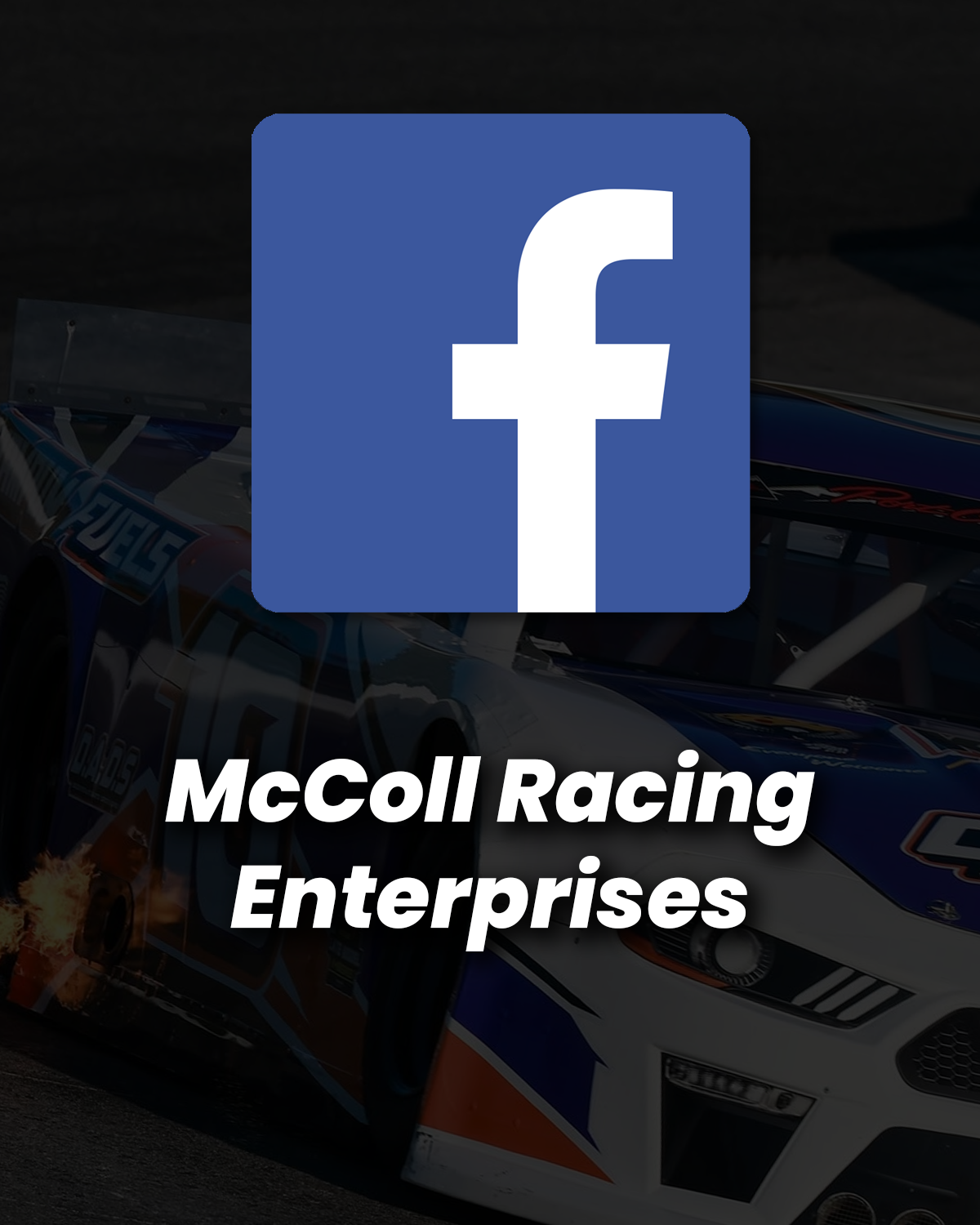 McColl Racing Enterprises logo overlaid on a blue-and-white race car