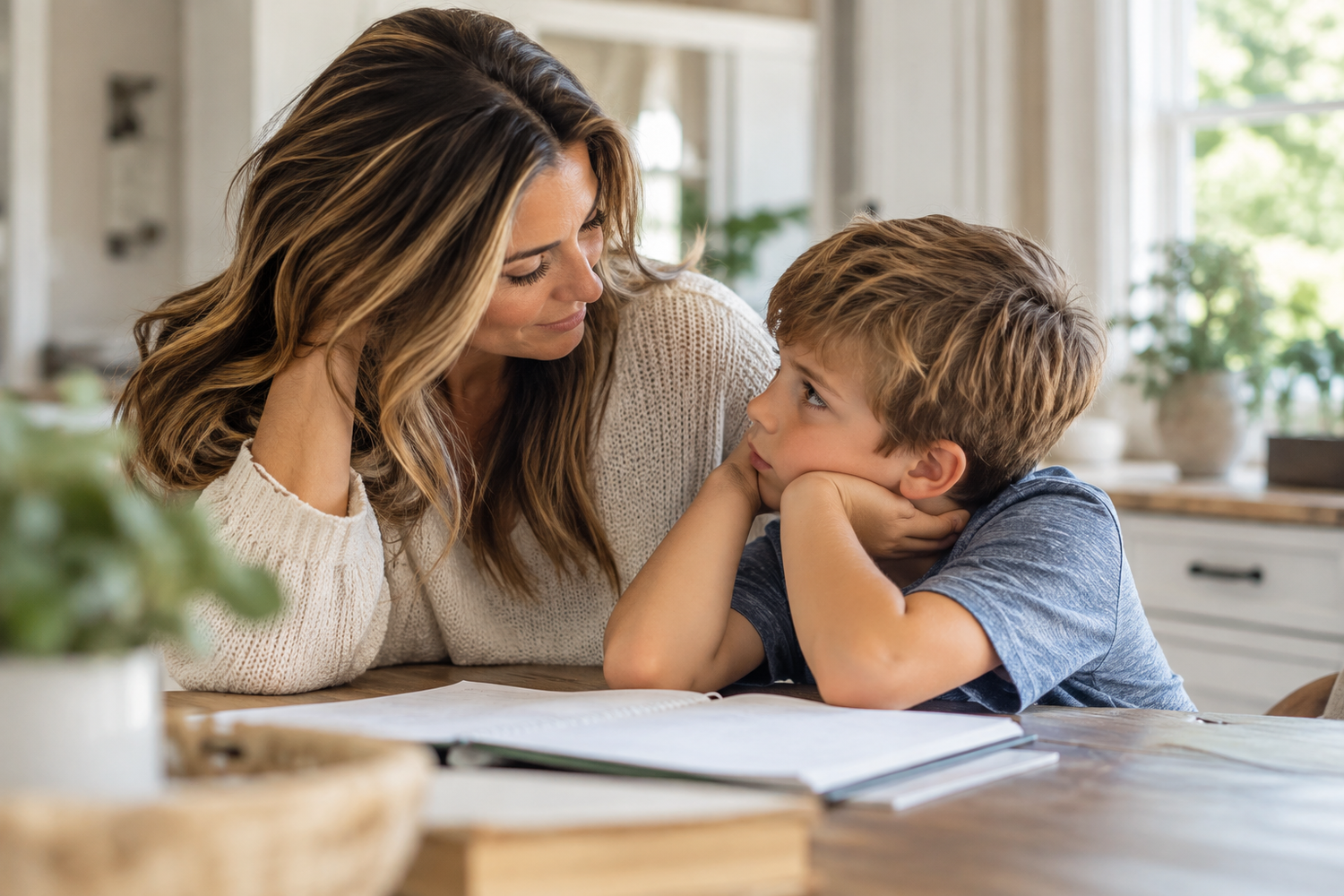 Mother and child sharing a quiet moment at home