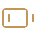 A digital battery icon with a low charge indicator