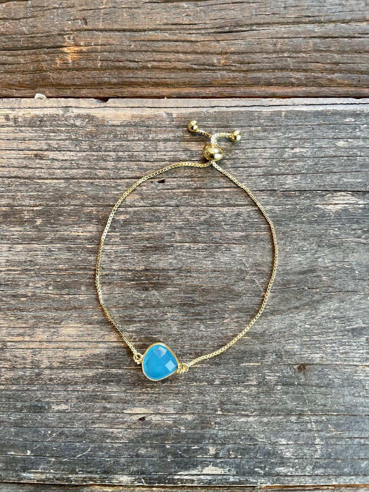 Aqua Square Stone Adjustable Bracelet
