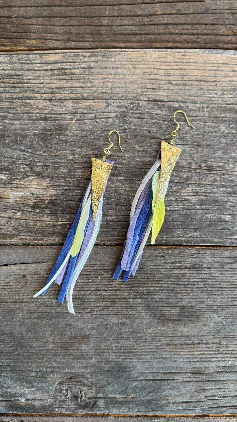 Blue Feather Drop Earrings