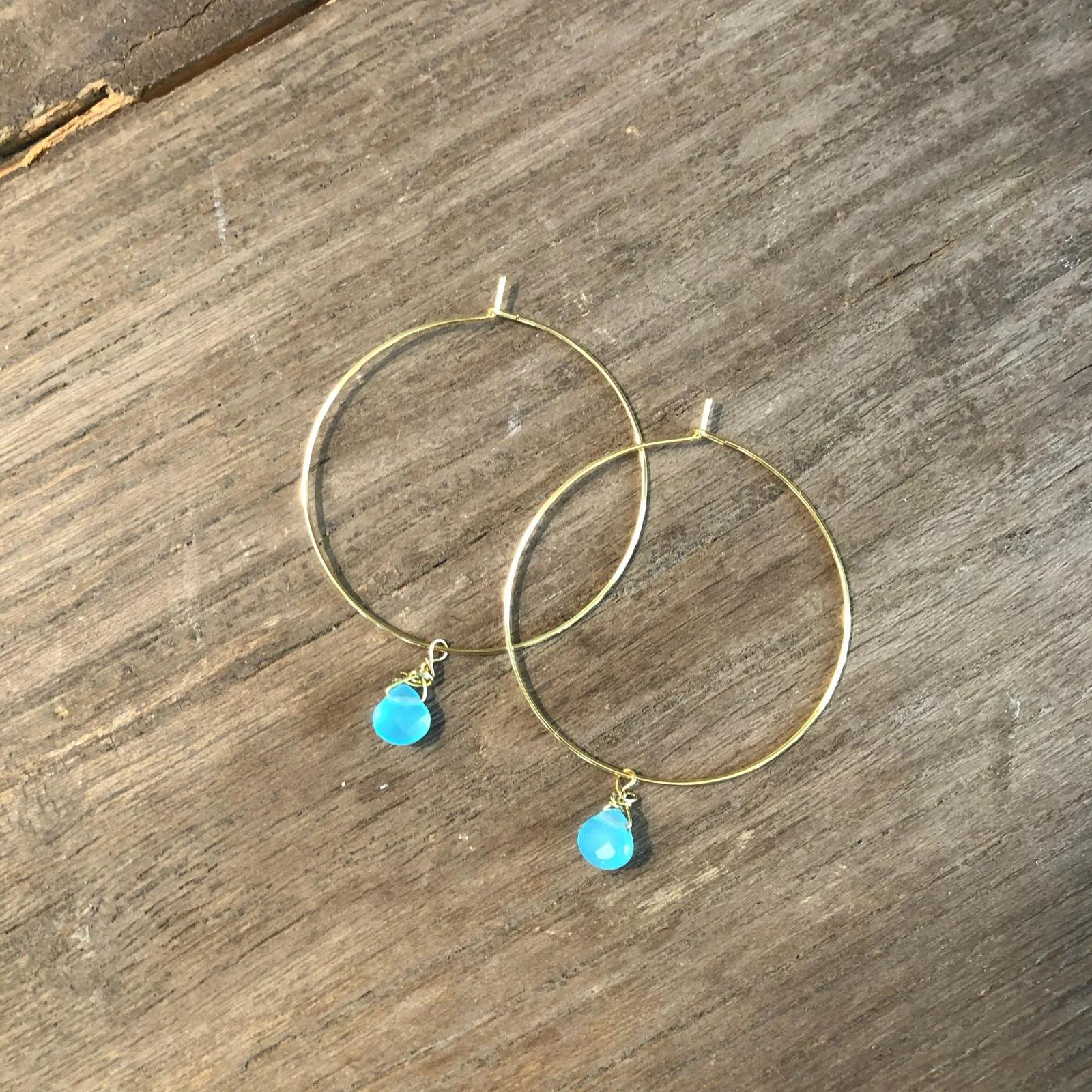 Gold-Tone Hoops with Light Blue Drops