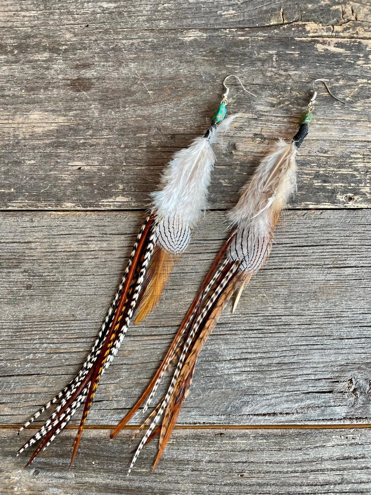 Blue and Gold Feather Earrings