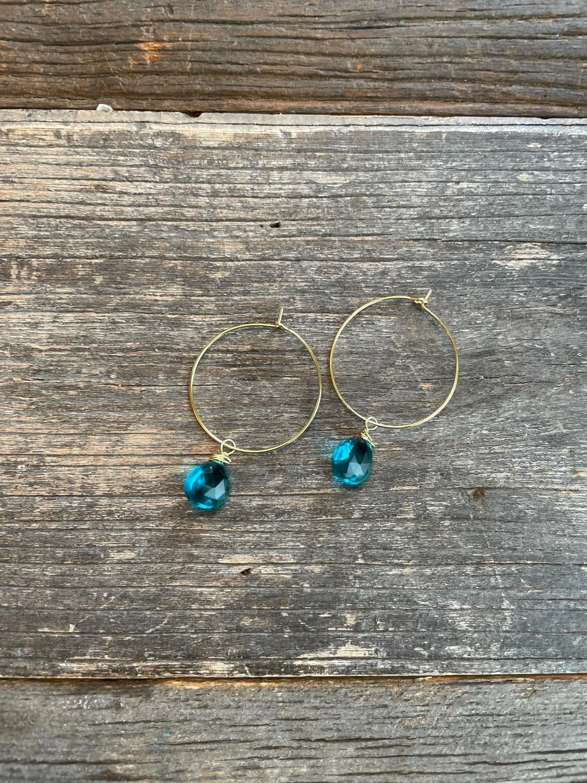 Gold-Tone Hoops with Turquoise Drops