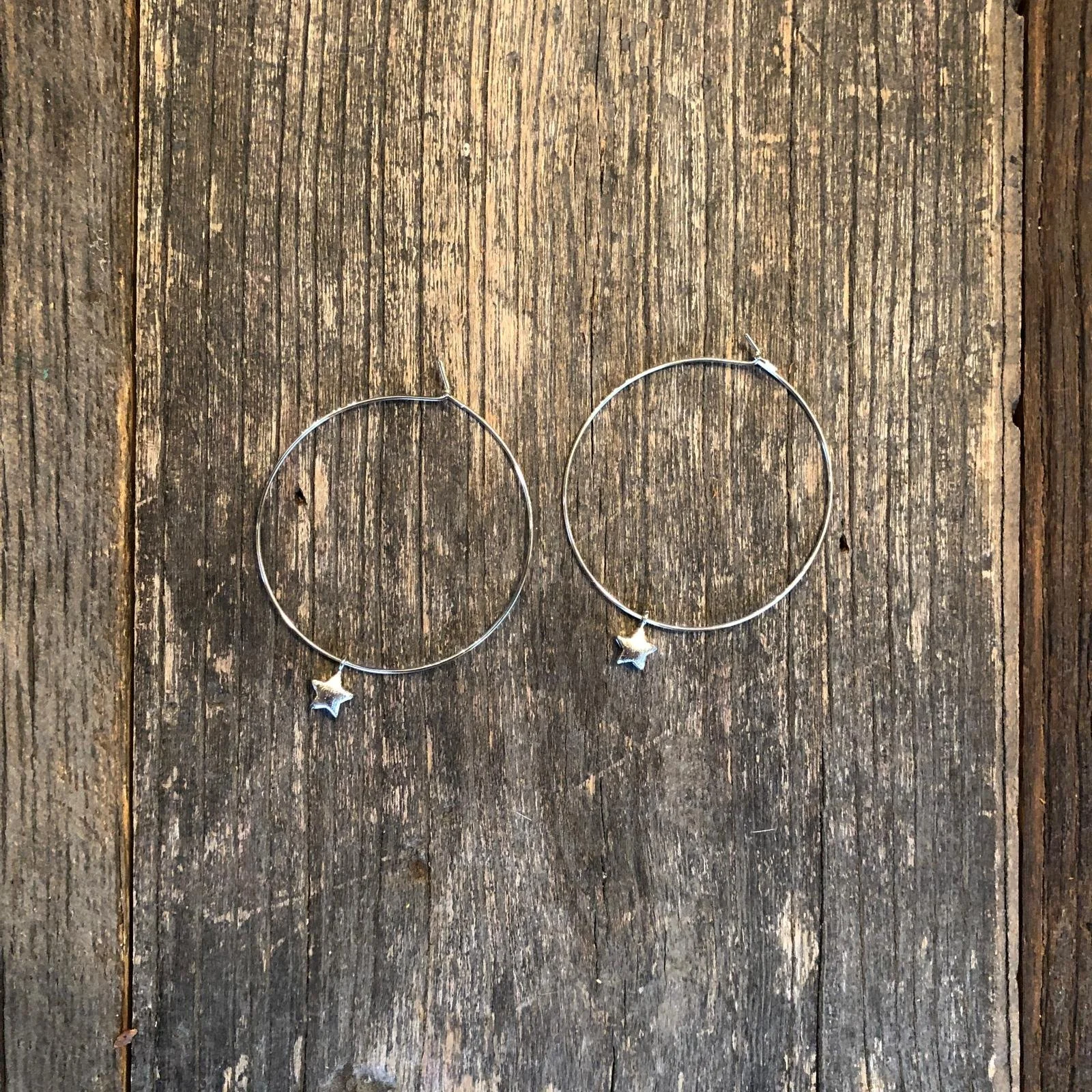 Silver-Tone Star Charm Hoop Earrings