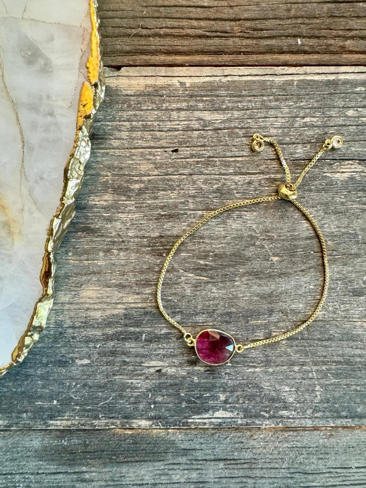 Pink Oval Gemstone Chain Bracelet