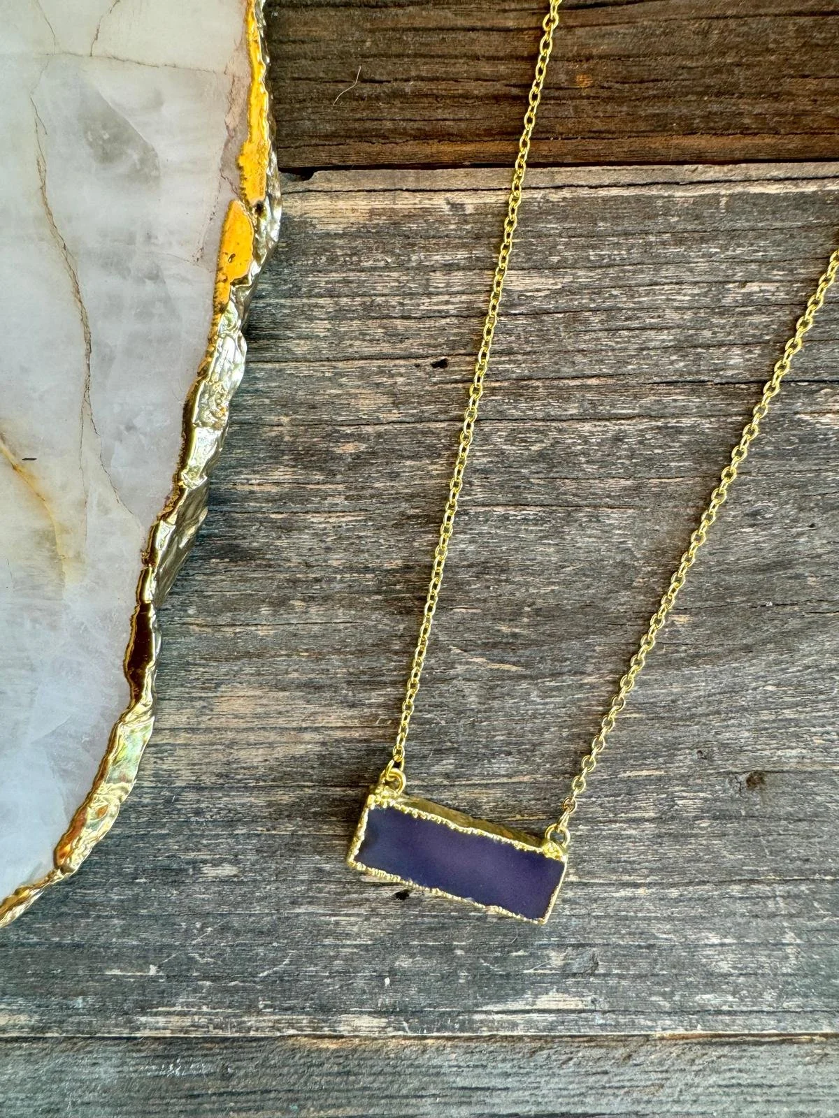 Purple Rectangle Bar Necklace
