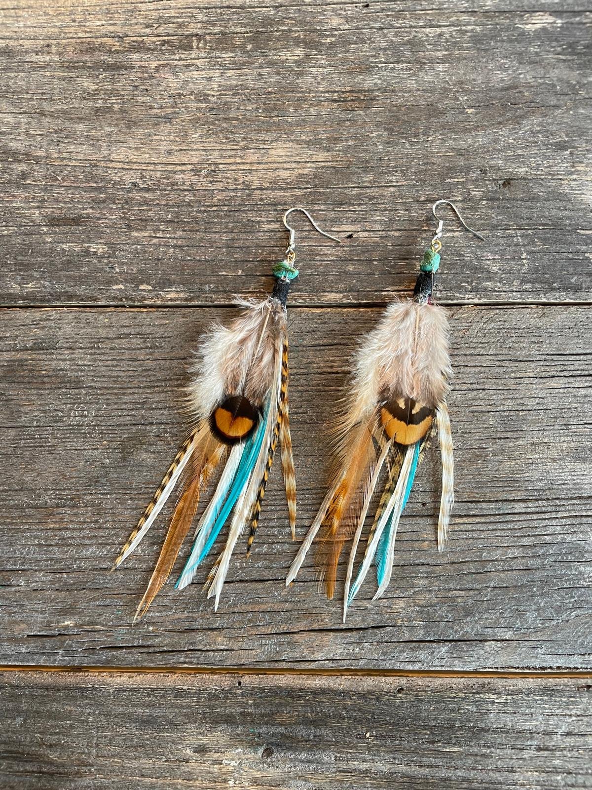 Blue Feather Statement Earrings