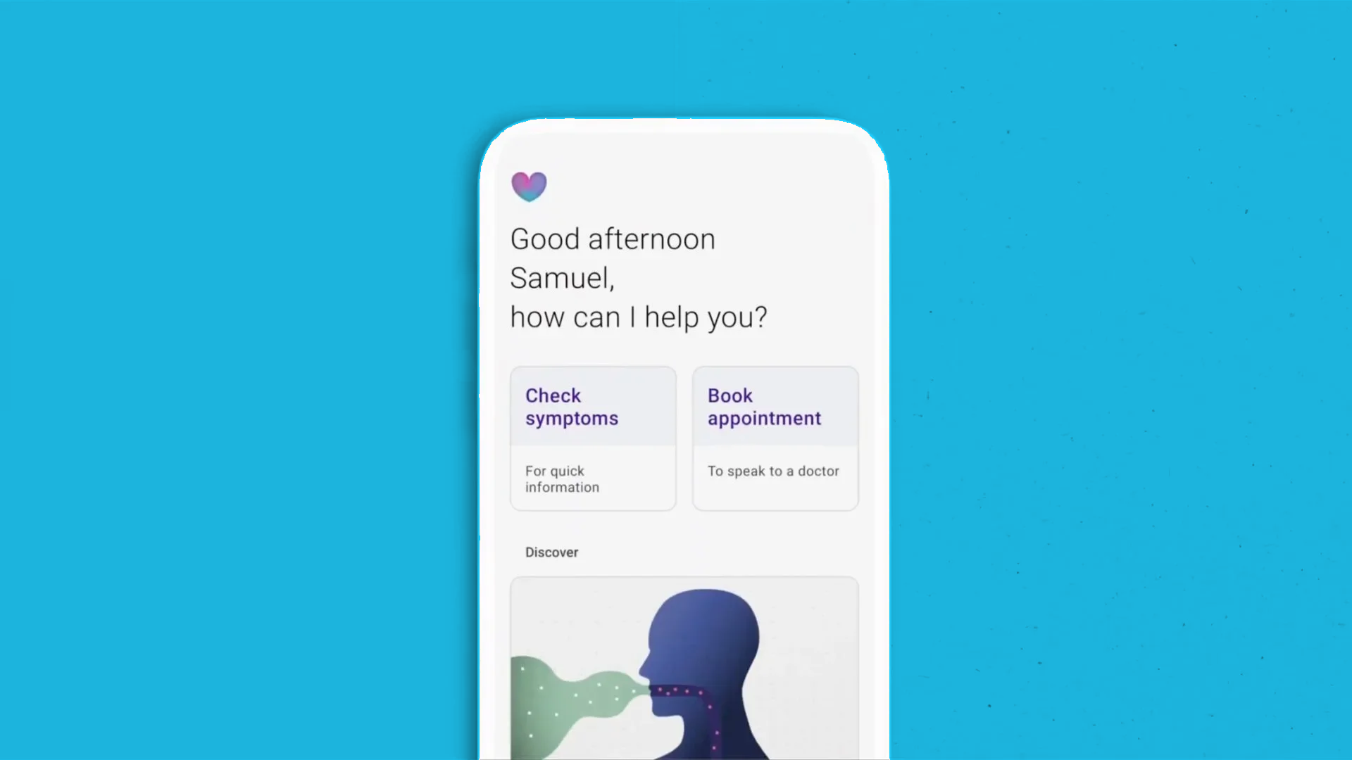 The main CTAs on the Babylon home screen were routes into the symptom checker and book an appointment.