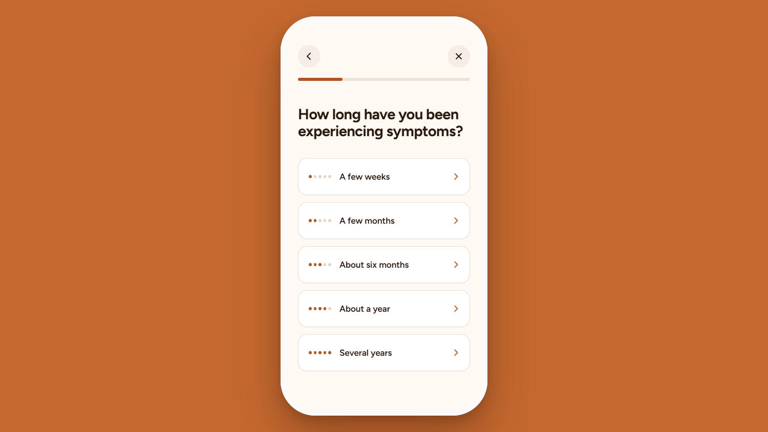 Patients are able to quickly answer a number of questions that our AI care systems use to help triage and provide differential diagnosis.