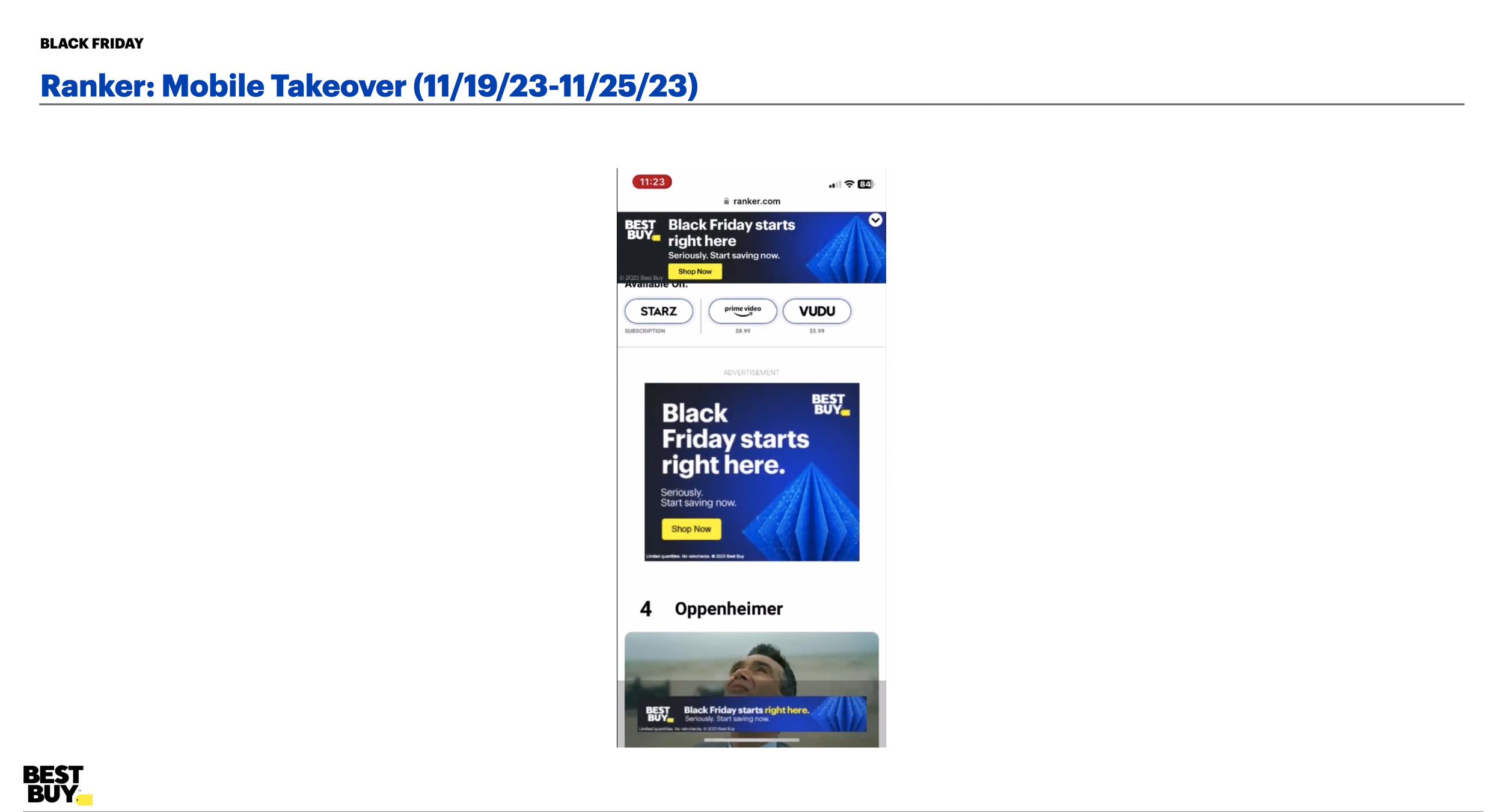 Advertisement promoting Black Friday deals at Best Buy, featuring a blue geometric design and a yellow 'Shop Now' button.