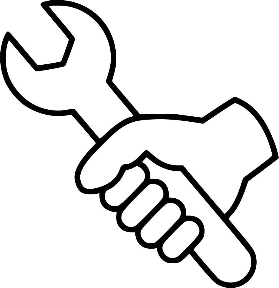 Outline of a hand holding a wrench.