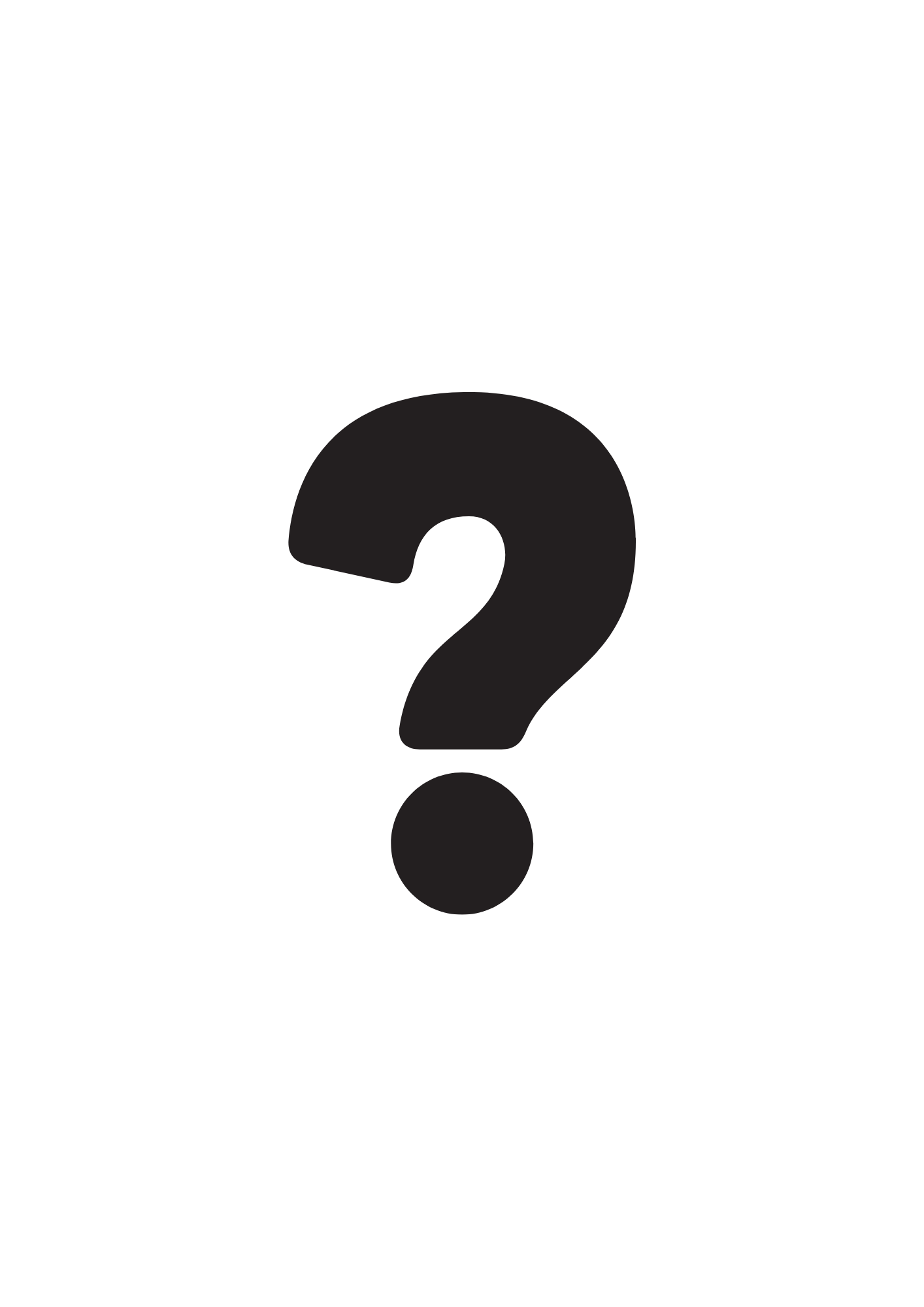 A dark gray question mark on a black background.