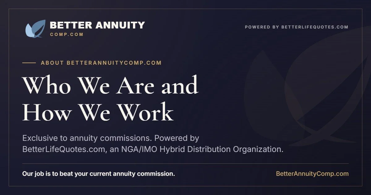 About BetterAnnuityComp.com: annuity commissions, powered by BetterLifeQuotes.com, an NGA/IMO Hybrid Distribution Organization