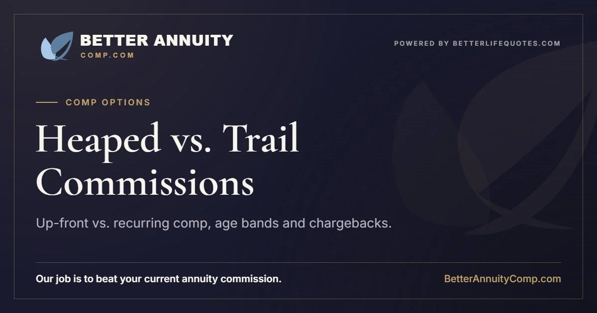 Heaped vs. trail annuity commissions: up-front vs. recurring comp, age bands and chargebacks