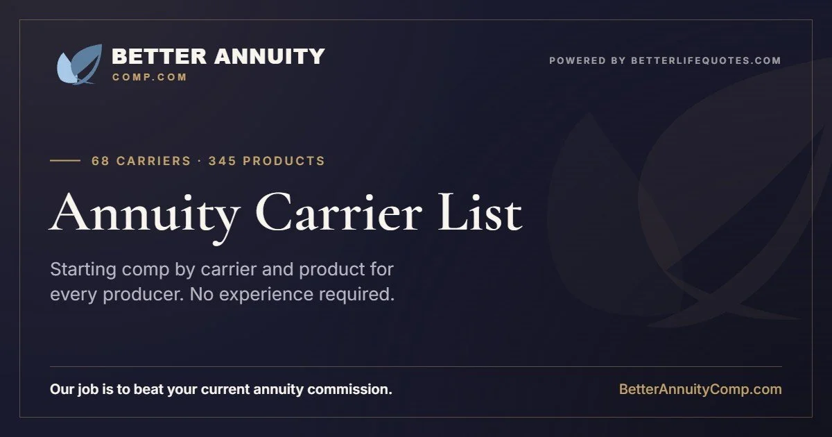 Annuity carrier list: starting comp on 68 carriers and 345 annuity products at BetterAnnuityComp.com
