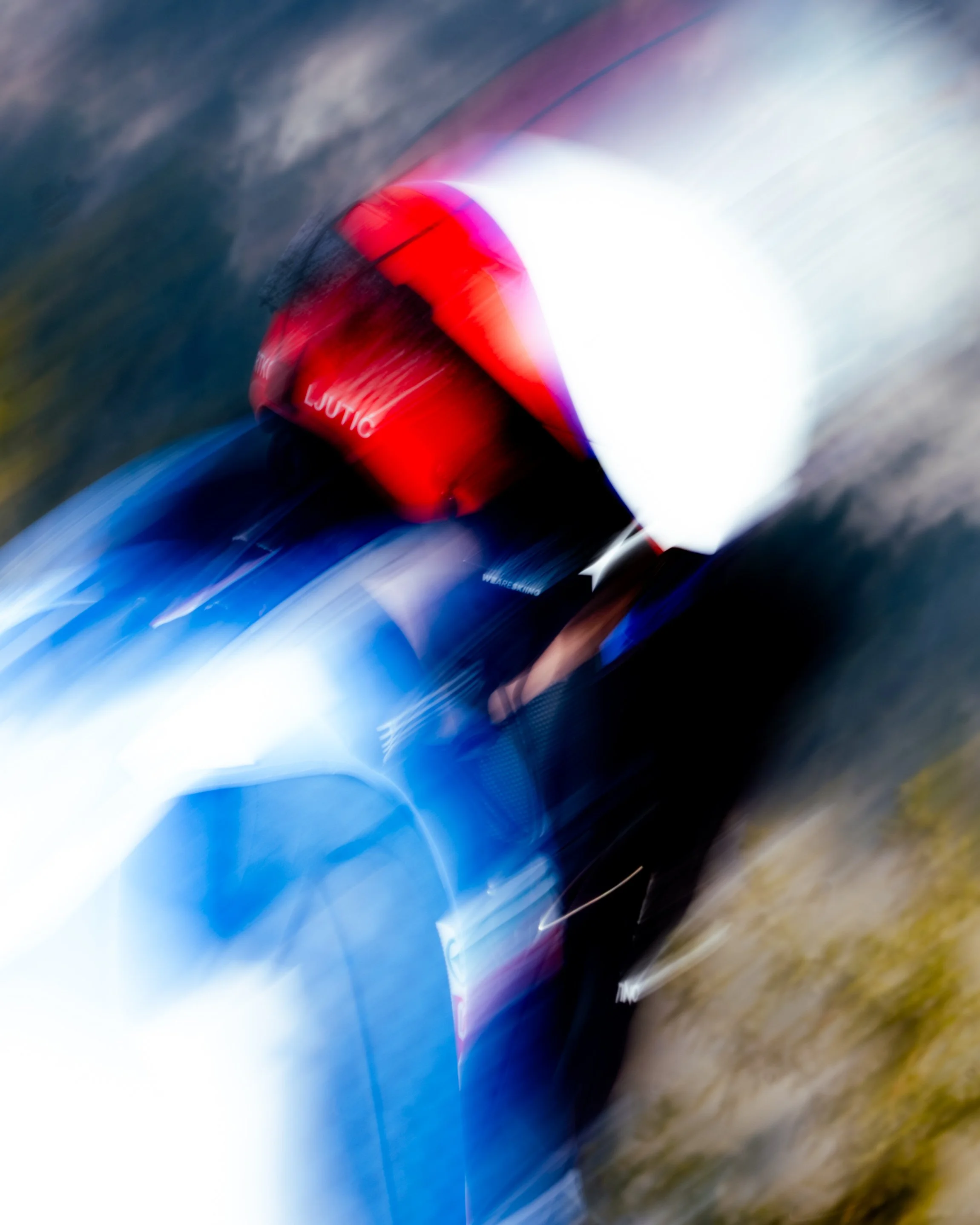 Blurry motion alpine skier