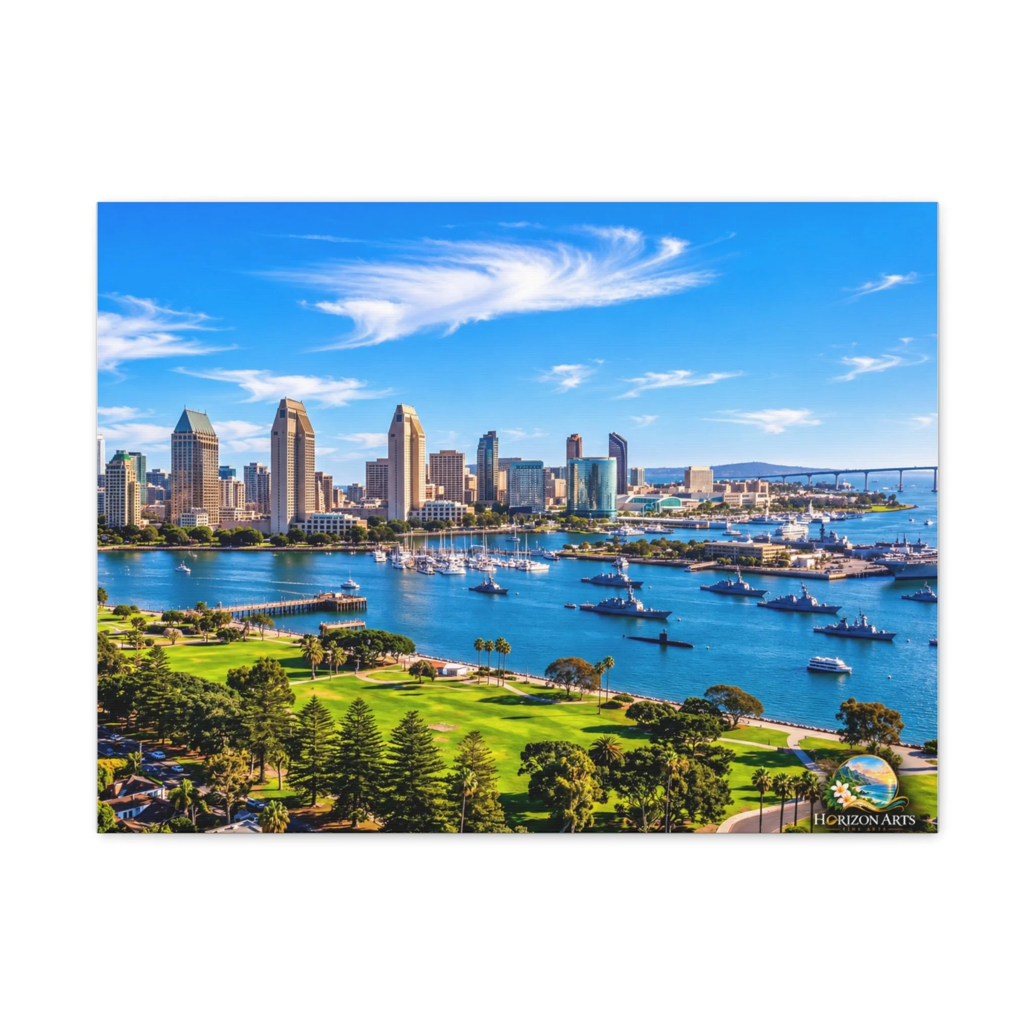 San Diego Skyline and Harbor Matte Canvas Wall Art