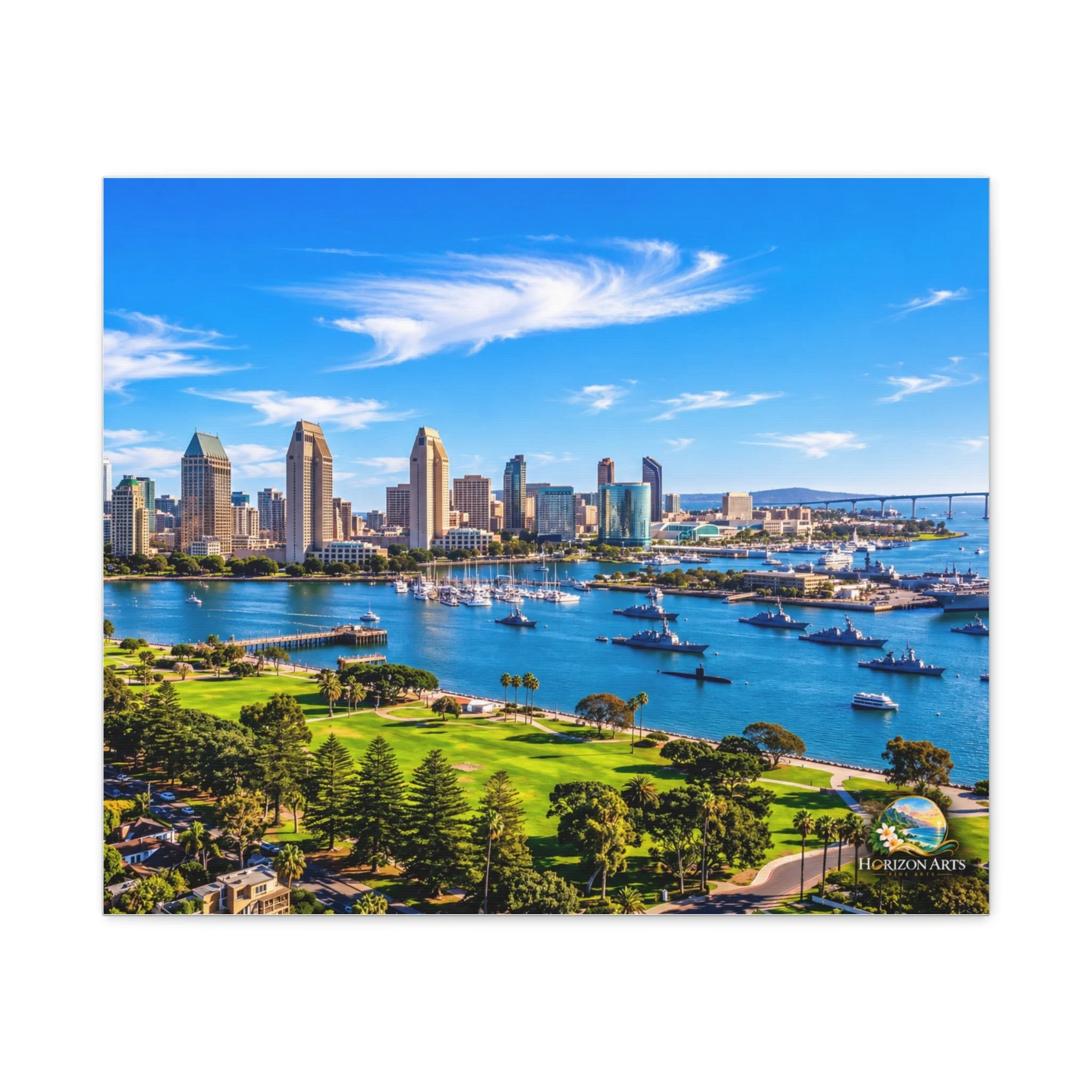 San Diego Skyline and Harbor Matte Canvas Wall Art