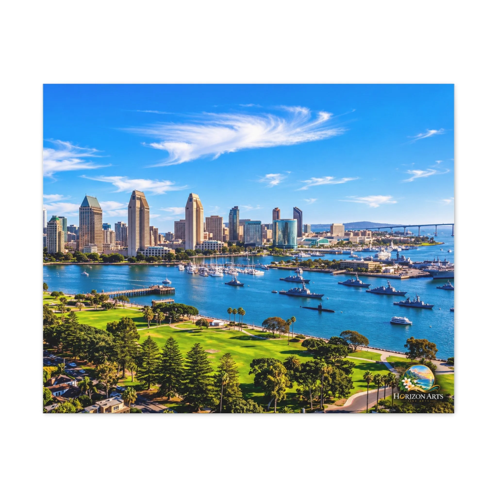San Diego Skyline and Harbor Matte Canvas Wall Art
