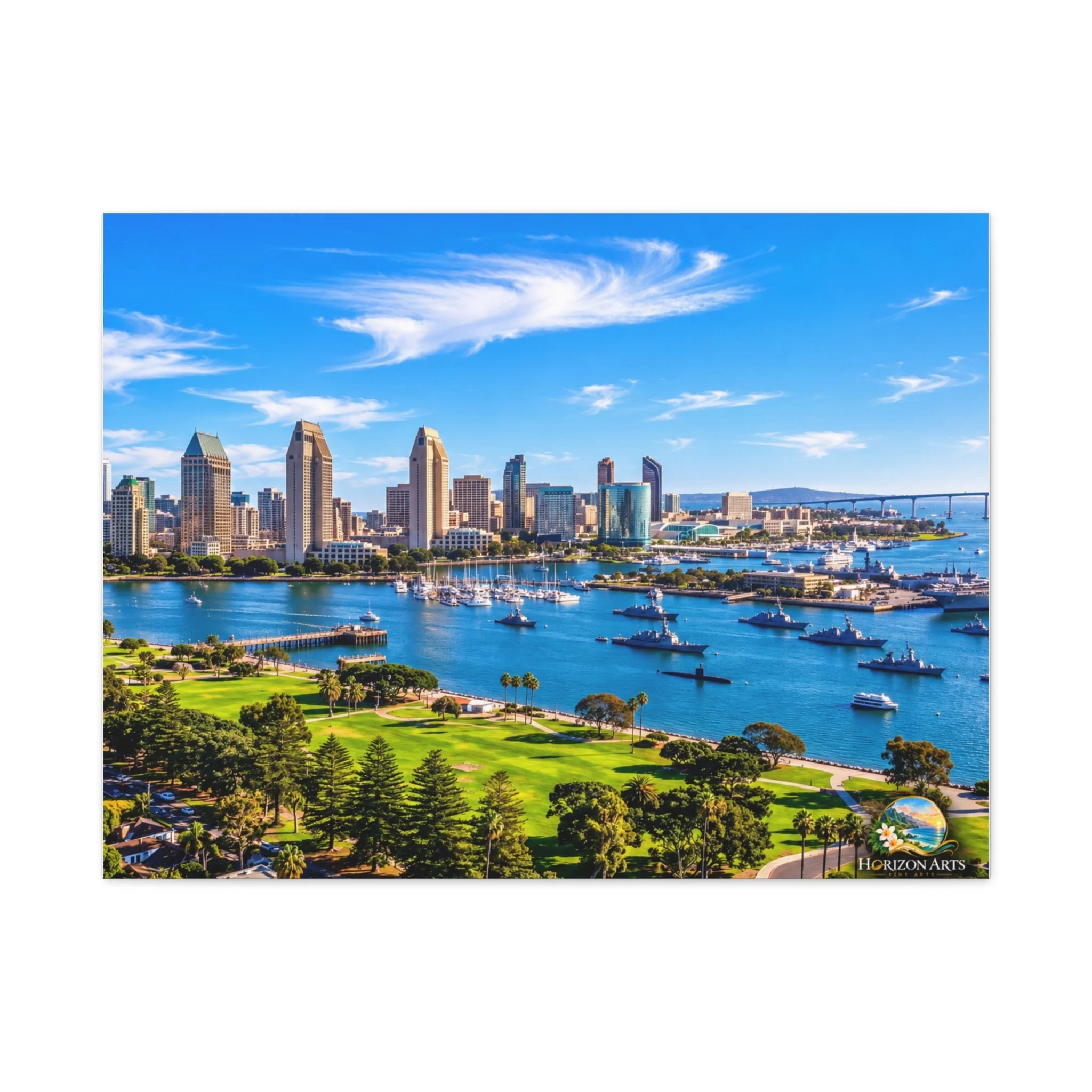San Diego Skyline and Harbor Matte Canvas Wall Art