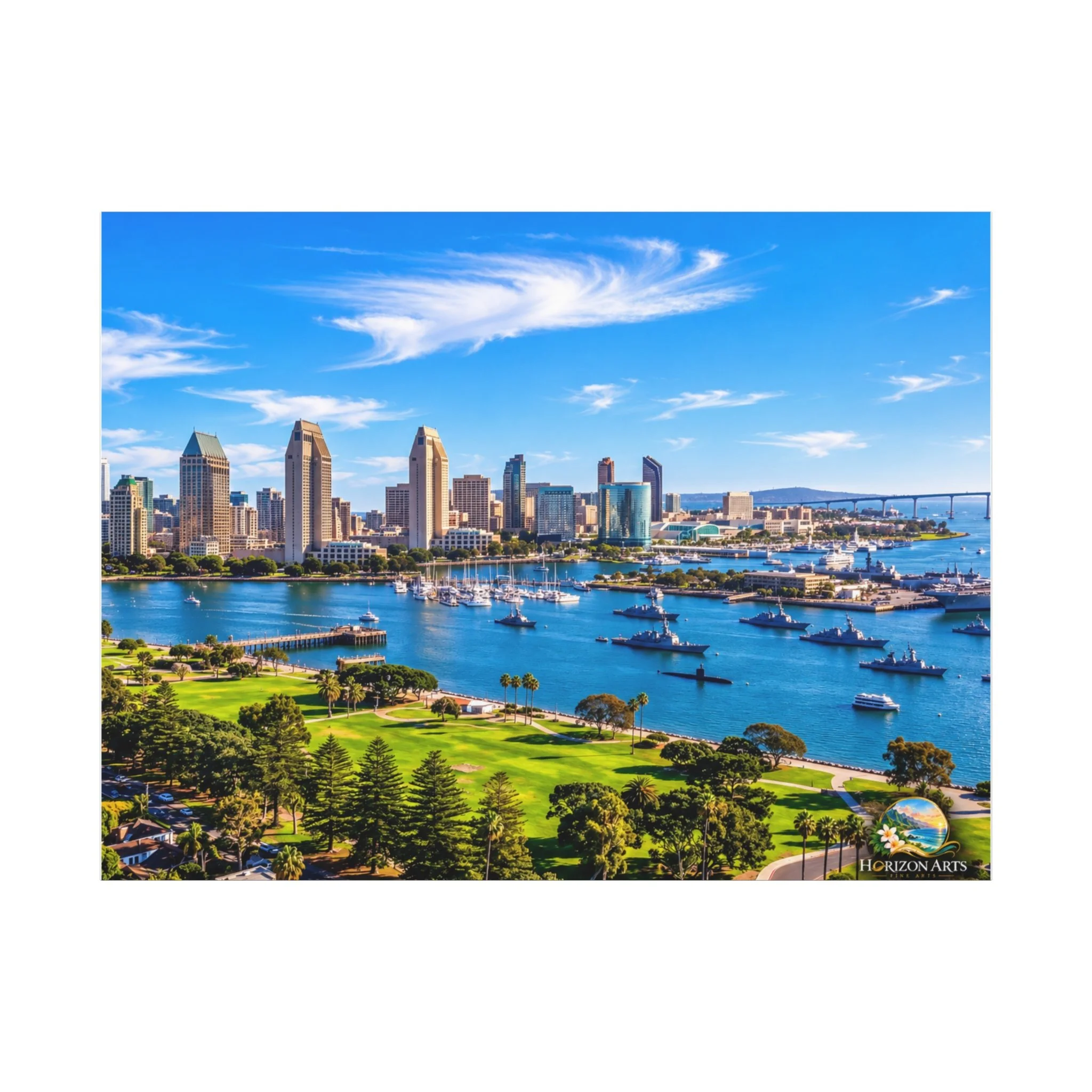 San Diego Skyline and Harbor Matte Canvas Wall Art