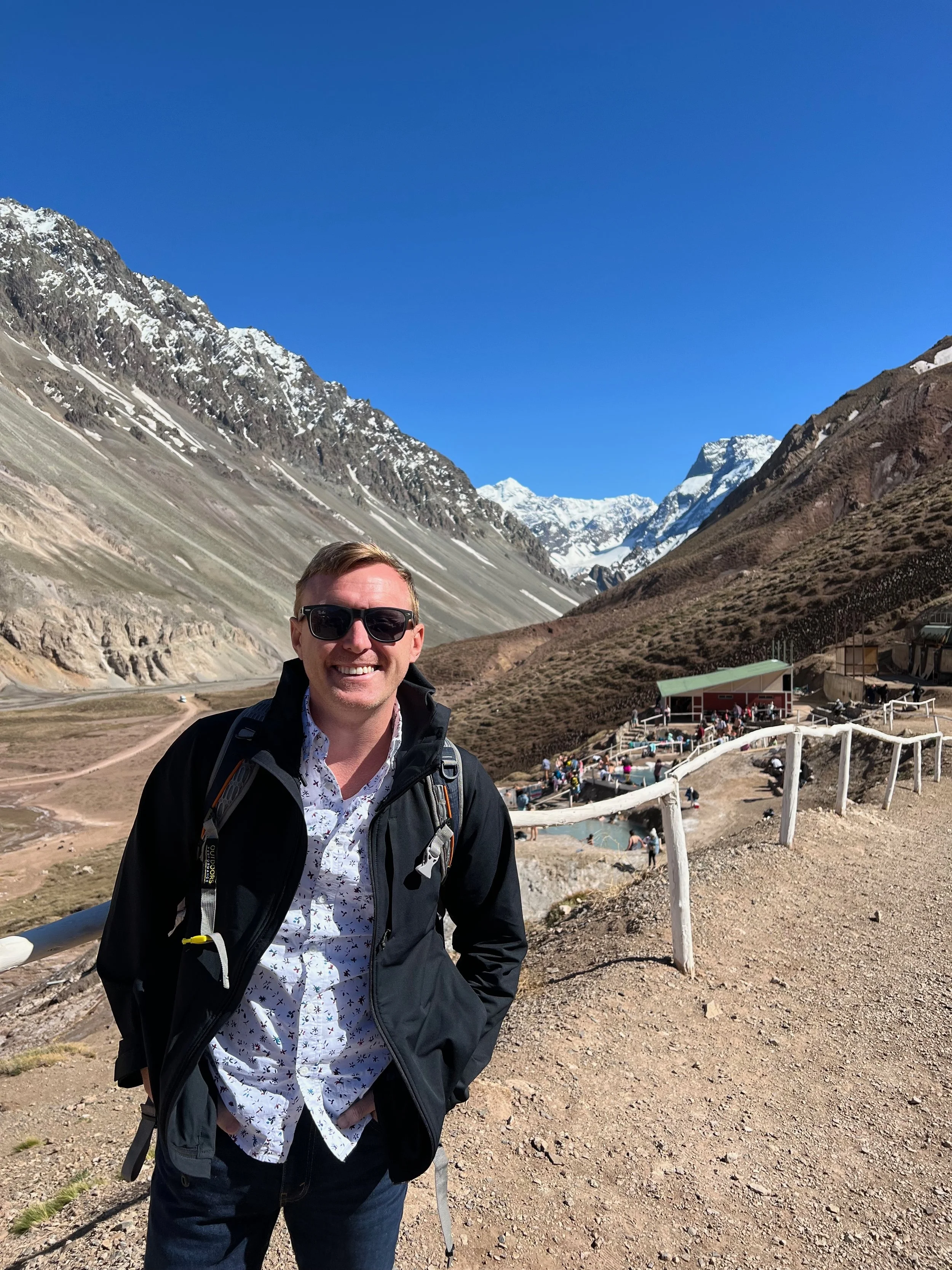Joshua Beeson in the Andes mountains above thermal hot springs