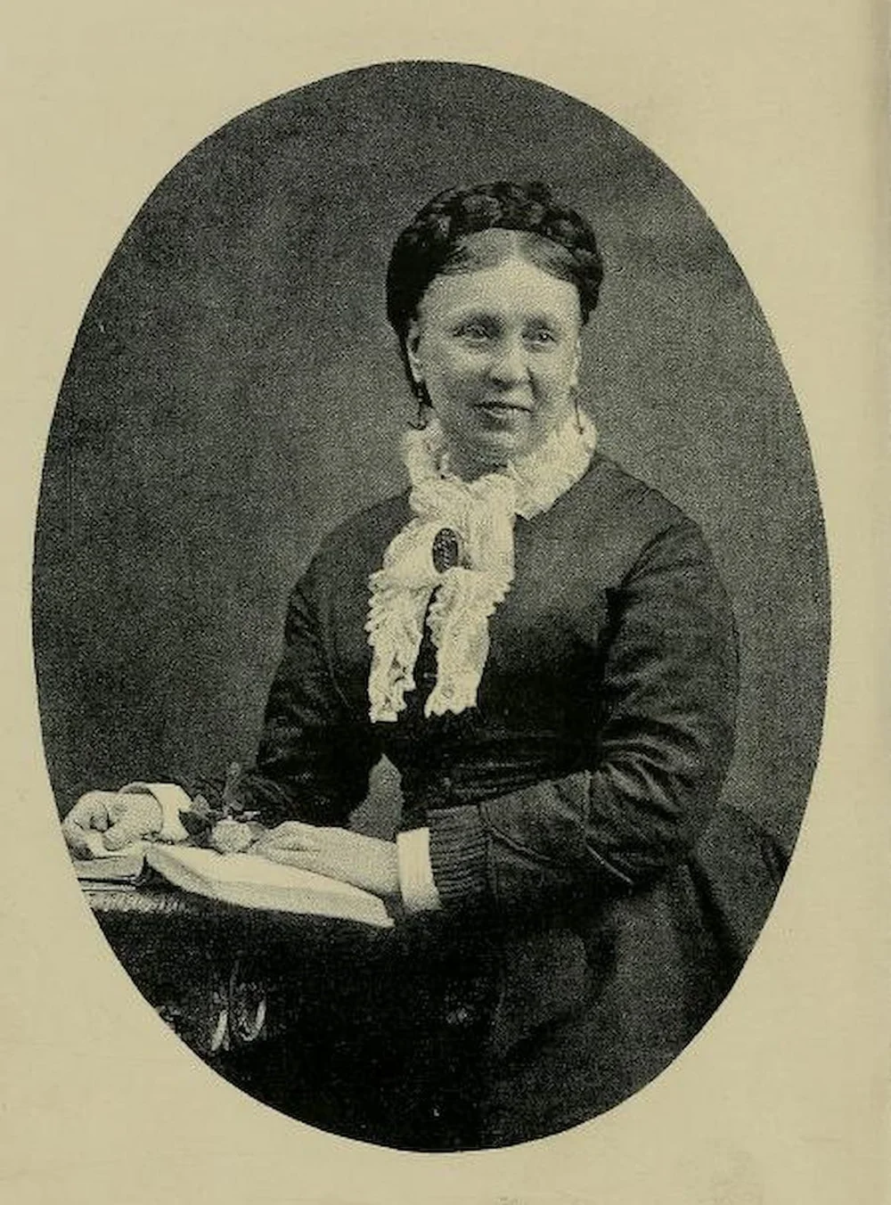 Nineteenth-century monochrome portrait of Spiritualist Emma Hardinge Britten.