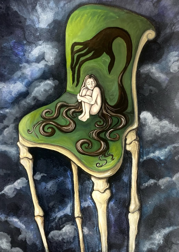painting of girl on a chair by elena matiussi pimm