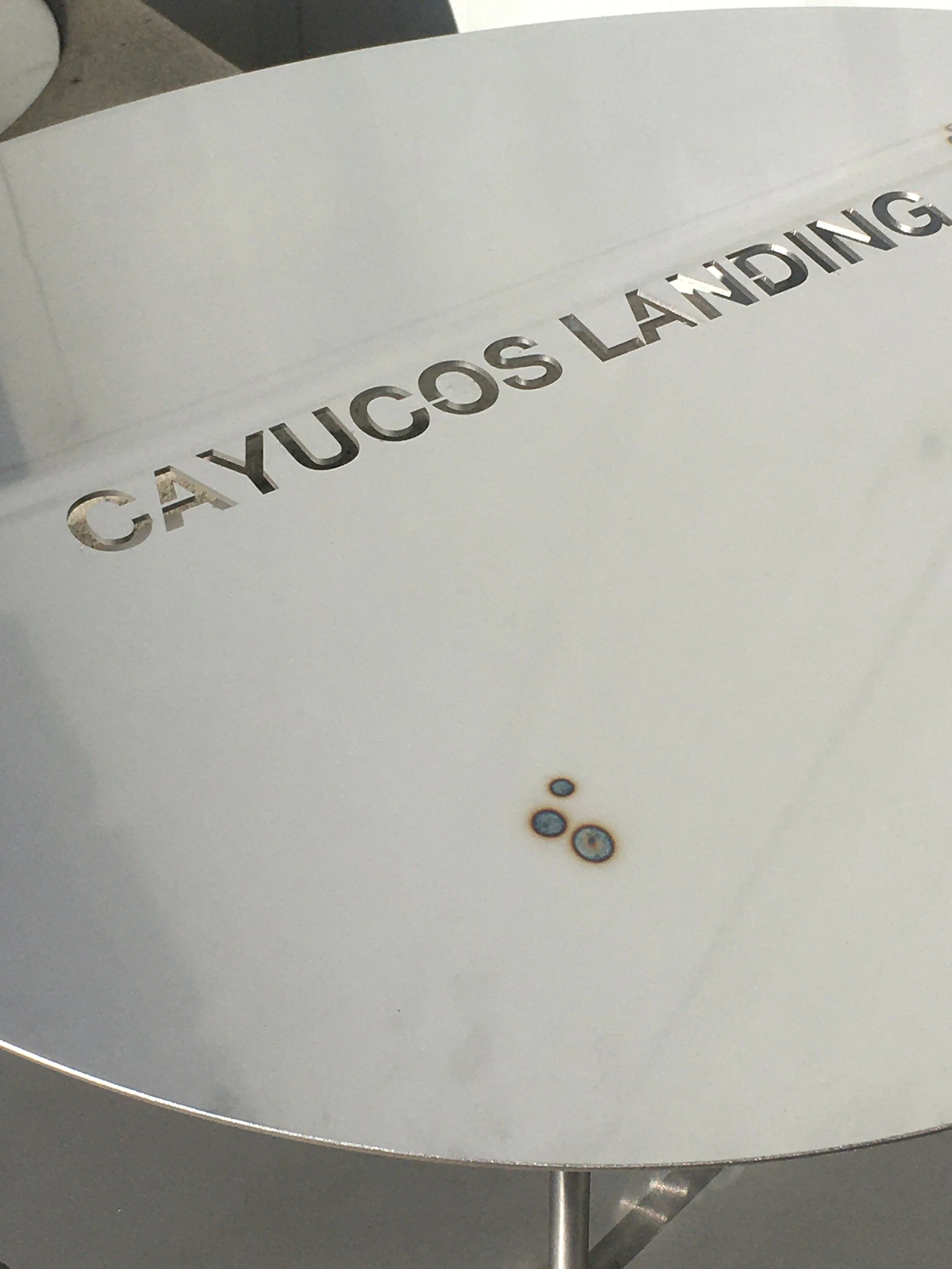STAINLESS STEEL TRASH CAN LIDS FOR TYHE CAYUCOS LAND CONSERVANCY MADE BY CAYUCOS METALWORKS
