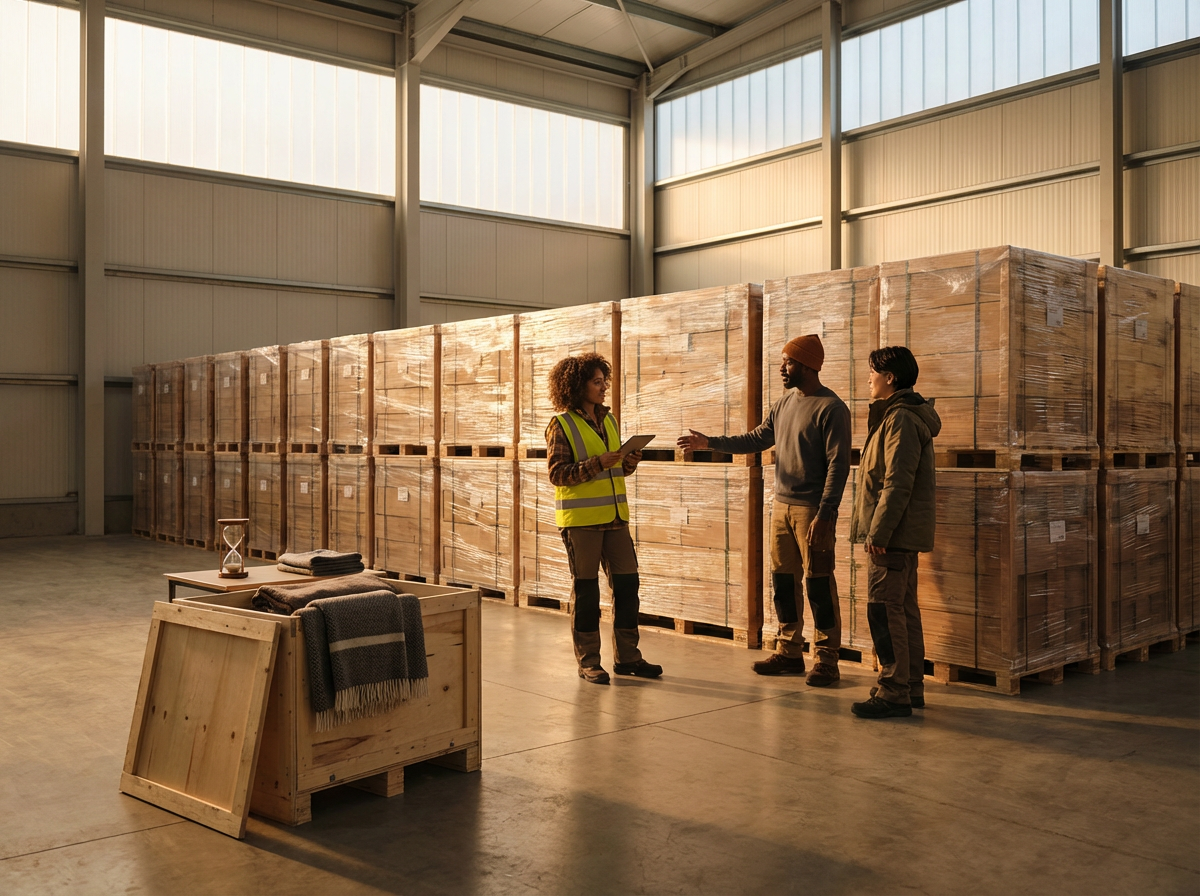 ANS outsourcing team reviewing air cargo shipments in a warehouse