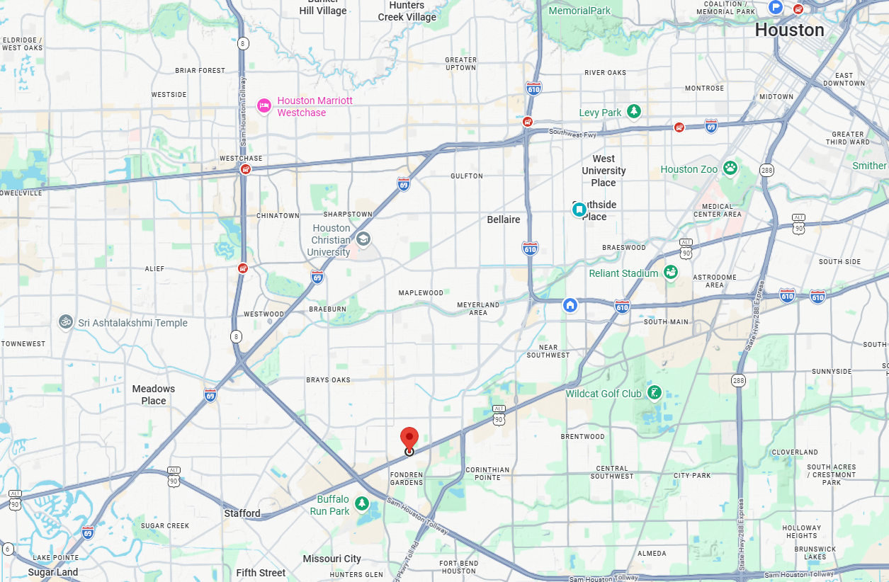Map of Houston, Texas area showing highways, parks, landmarks, and neighborhoods.