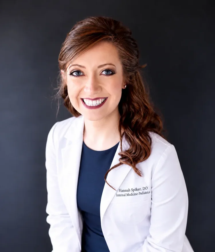 Dr. Hannah Spiker in her white coat