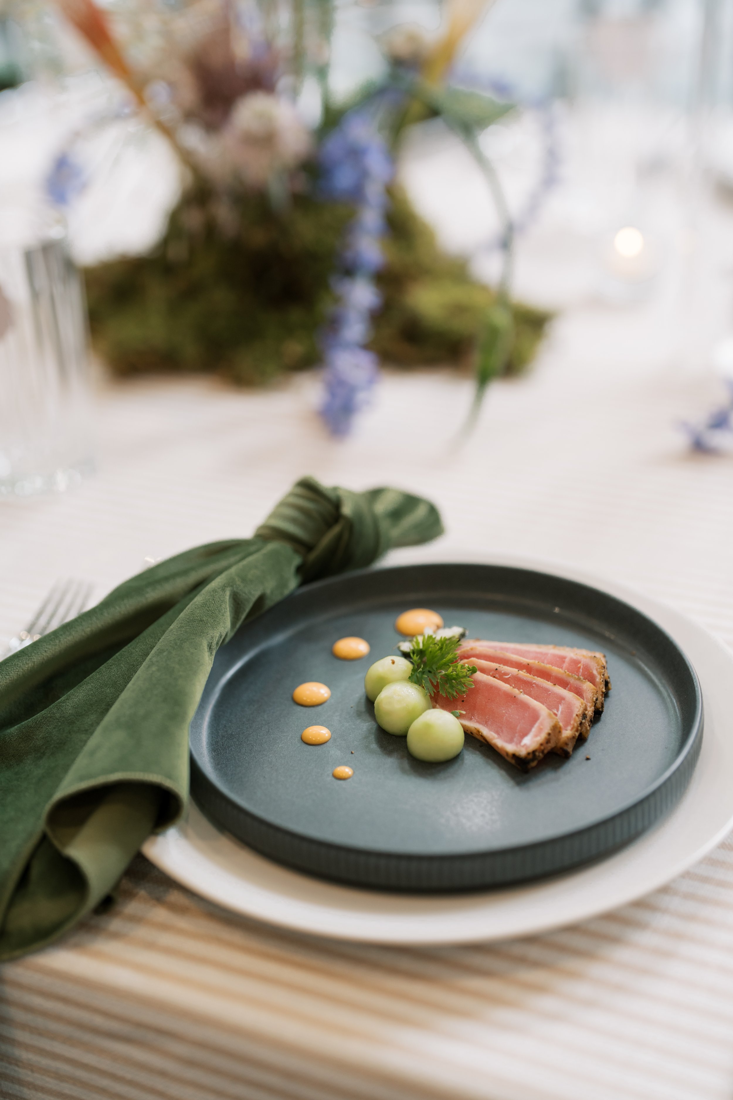 Plated seared tuna course for a private dinner party by Catering by Rotem