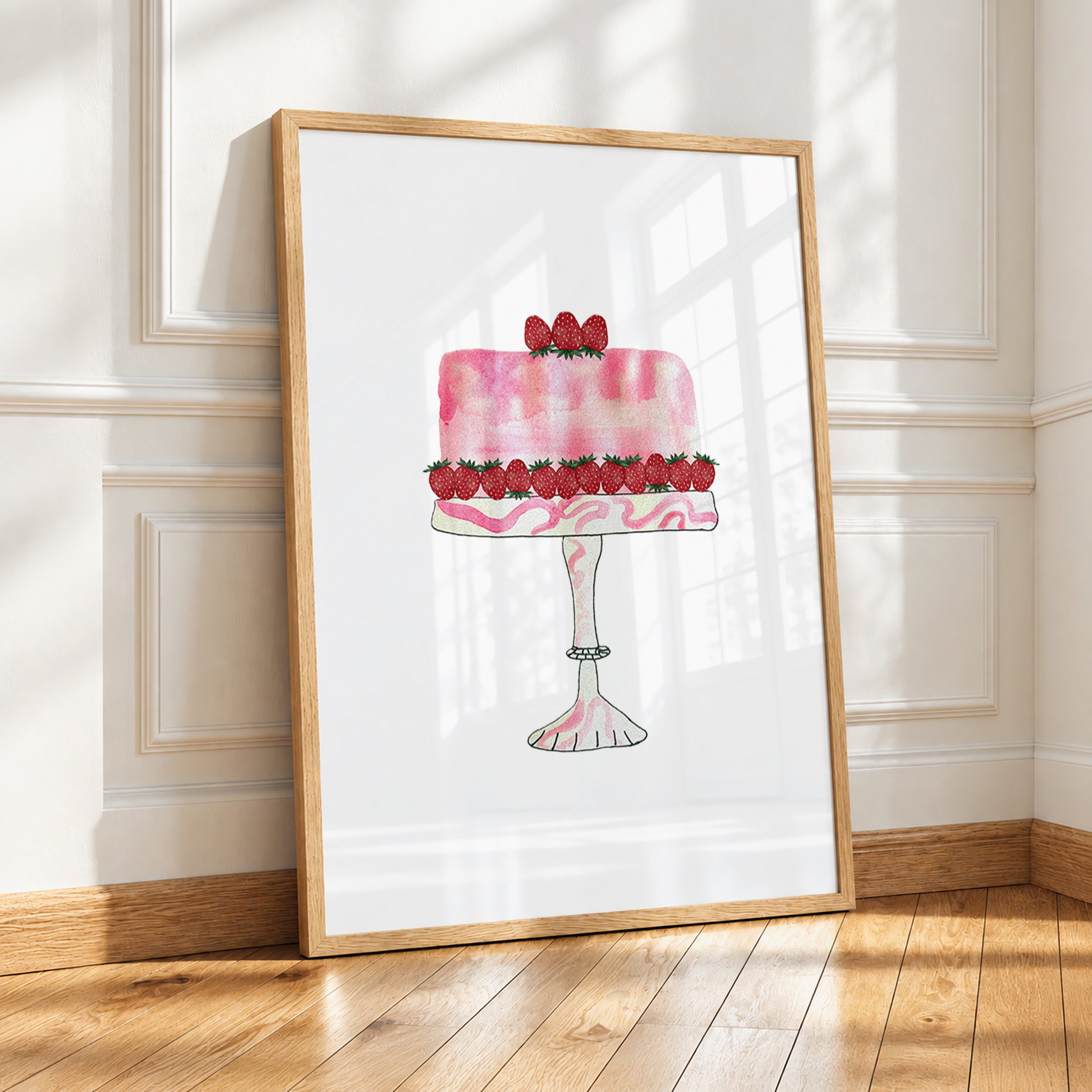 strawberry cake - watercolour & digital collage
