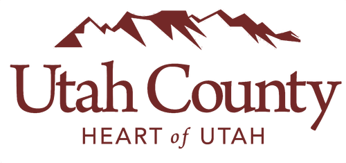 Utah County logo with mountain silhouette and the text 'Utah County Heart of Utah'.