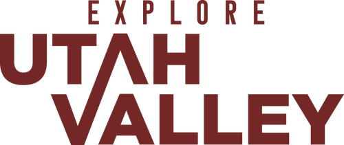 Text reading 'Explore Utah Valley' in red and dark red lettering.