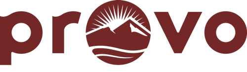 The word 'provo' in lowercase letters with a clock face replacing the letter 'o', showing the time with clock hands.