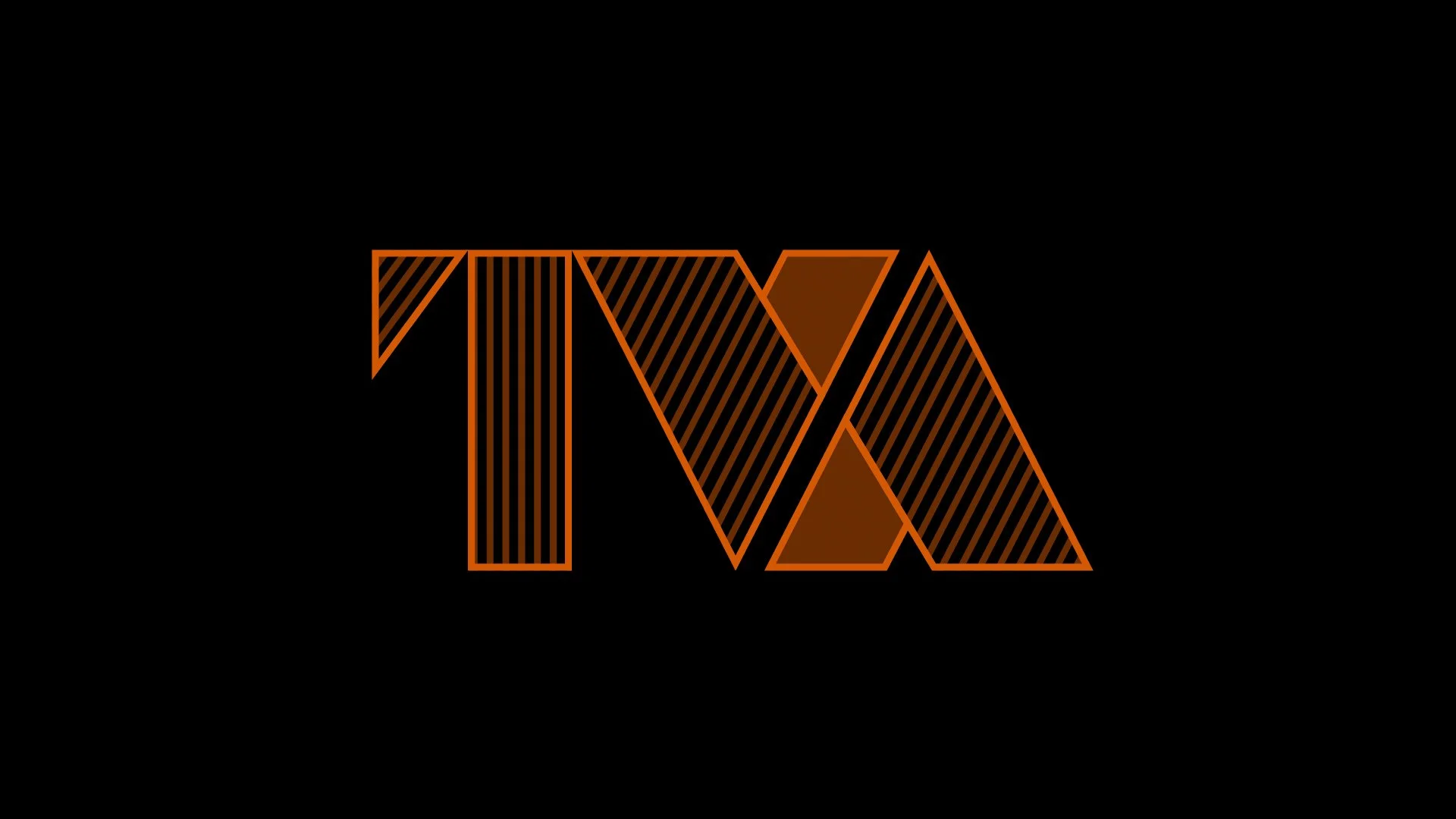 UI design by Darby Faccinto for Deadpool & Wolverine: TVA logo design exploration for Deadpool & Wolverine: orange outline letters with diagonal hatching
