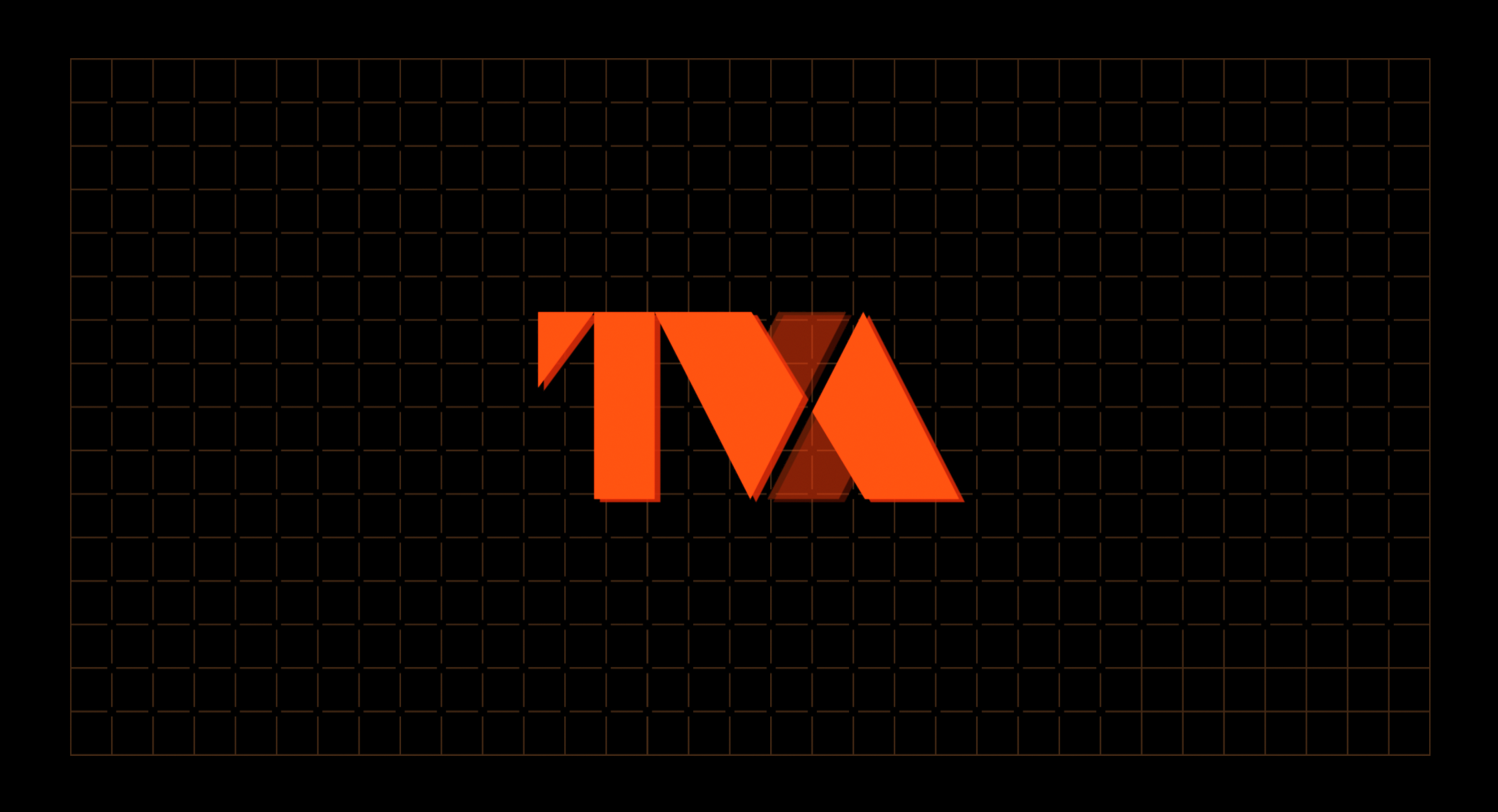 TVA logo exploration: bright orange-red logo centered on a faint grid
