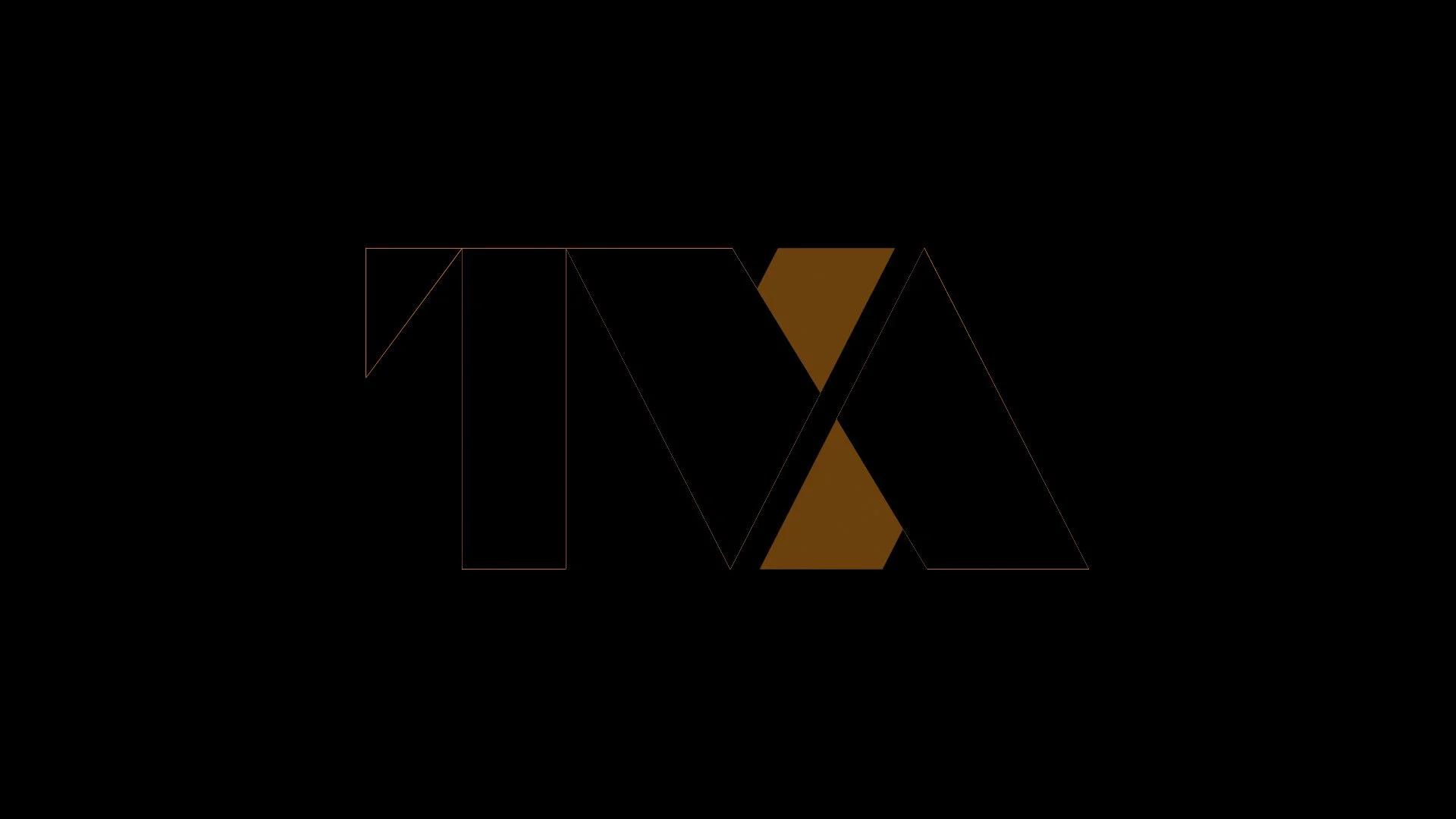 TVA logo exploration: white outline letters with one brown triangle