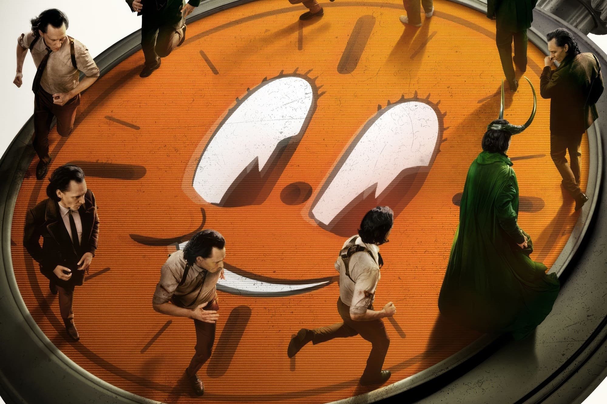Loki Season 2: agents around a giant Miss Minutes floor emblem
