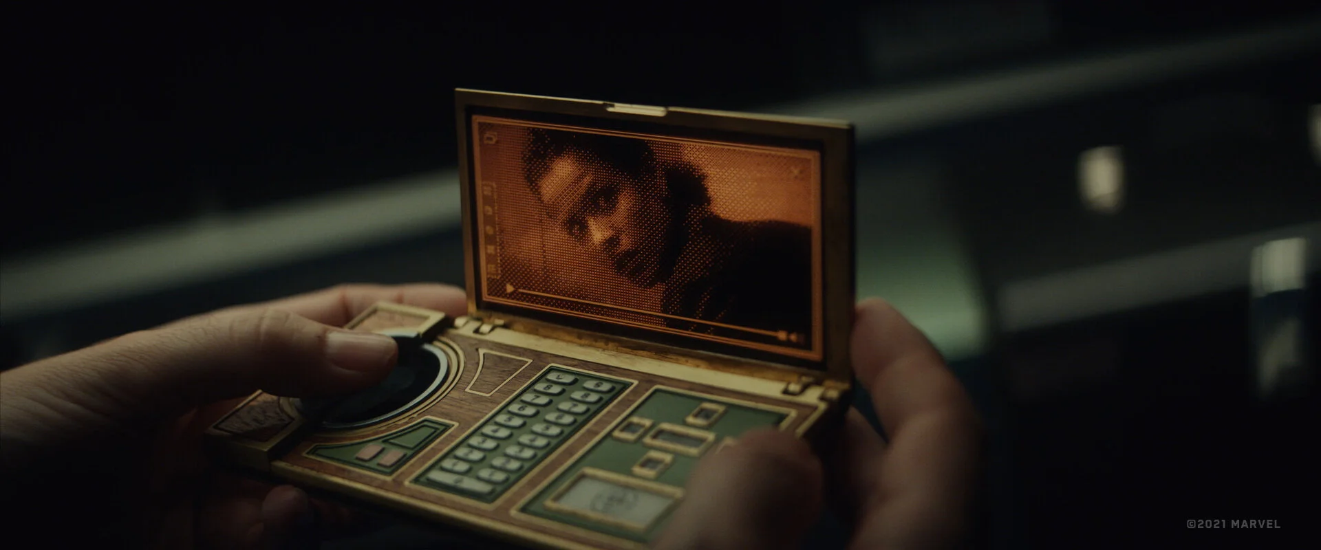 A scene from Loki where the tempad UI is being used for an important story moment.