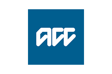 ACC Logo white, on a blue background.