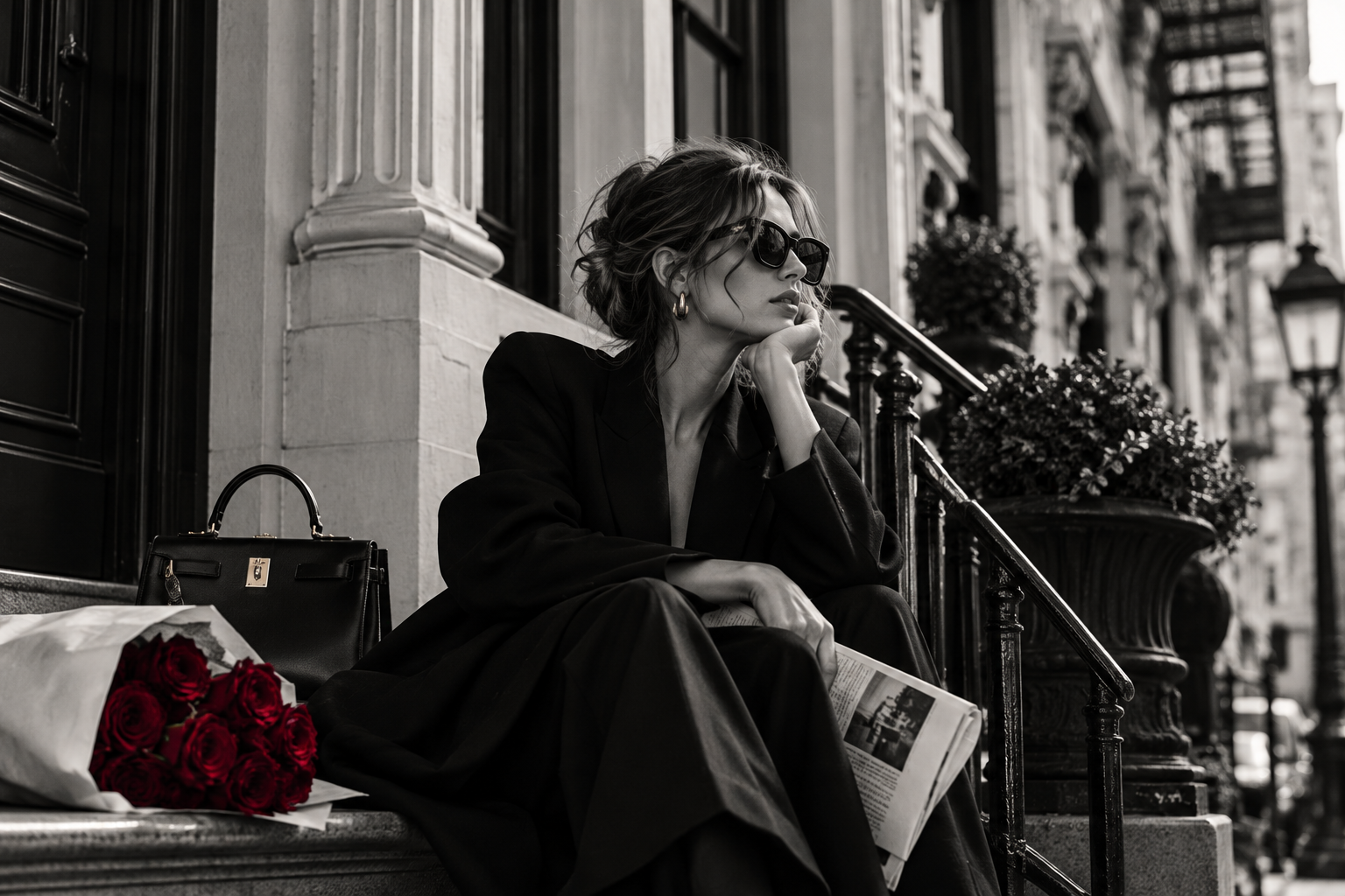 Monochrome+Stoop+Elegance+with+Red+Roses.webp