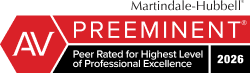 Preeminent peer rated 2026 professional excellence award logo from AV