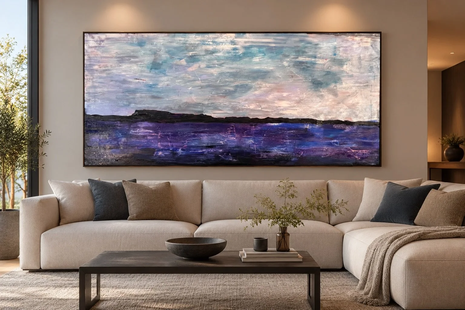 AFTER (160x80) deep edge

Ingenting forsvinner helt.
Noe blir liggende under overflaten.
Noe trer frem i et nytt lys.

Dette bildet vokste frem opp&aring; et tidligere maleri i orange og rosa. Sporene finnes fortsatt der, som minner om det som var &n