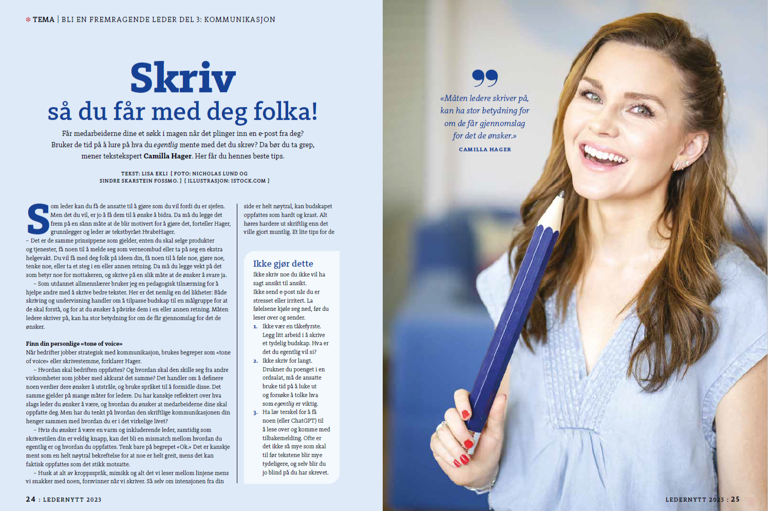 Intervju med Camilla Hager for Ledernytt