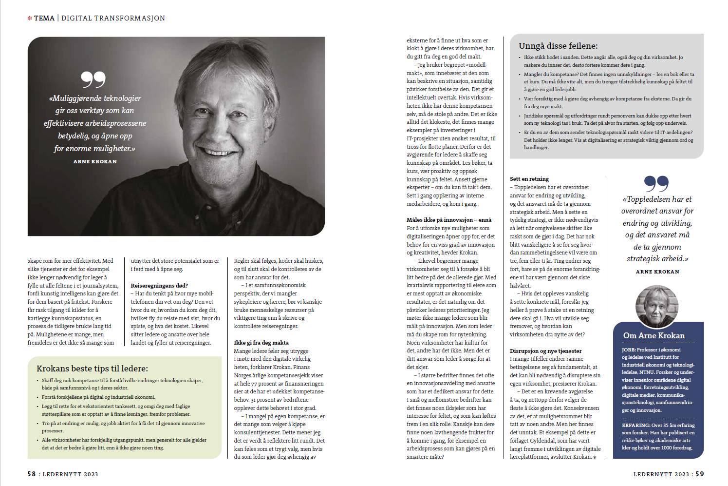 Kunnskap er makt. Intervju med Arne Krokan for Ledernytt.