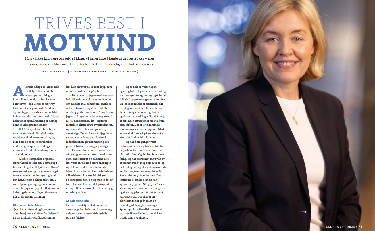 Lederportrett med Evi Seljevoll for Ledernytt
